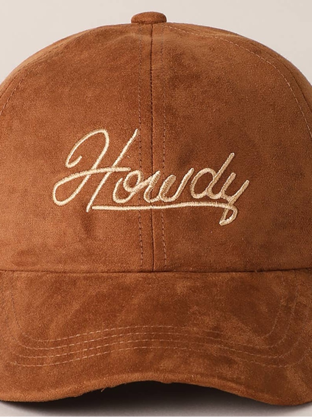 Howdy Embroidered Suede Cap in Brown